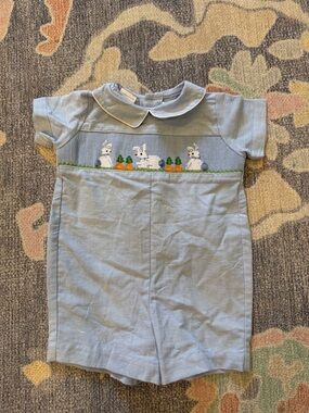 Light Blue Baby Romper with Bunny Smocking
